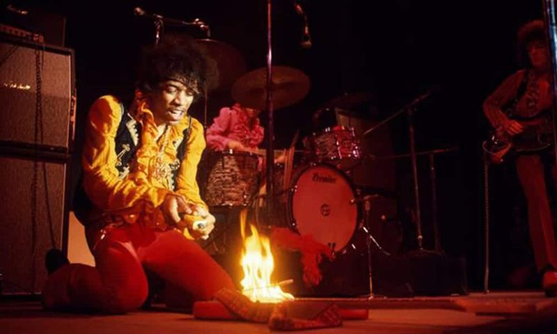 Jimi Hendrix Sets His Guitar Ablaze at Monterey Pop Festival (1967)