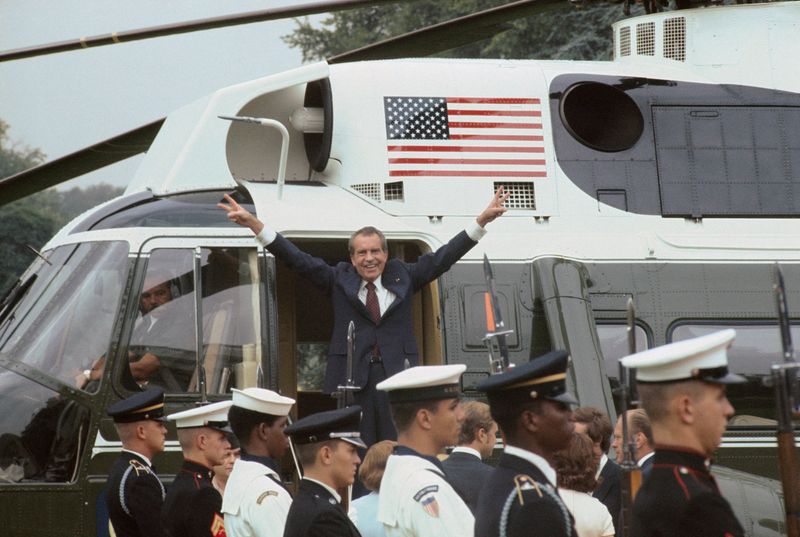 Richard Nixon Waves Goodbye After Resigning as President